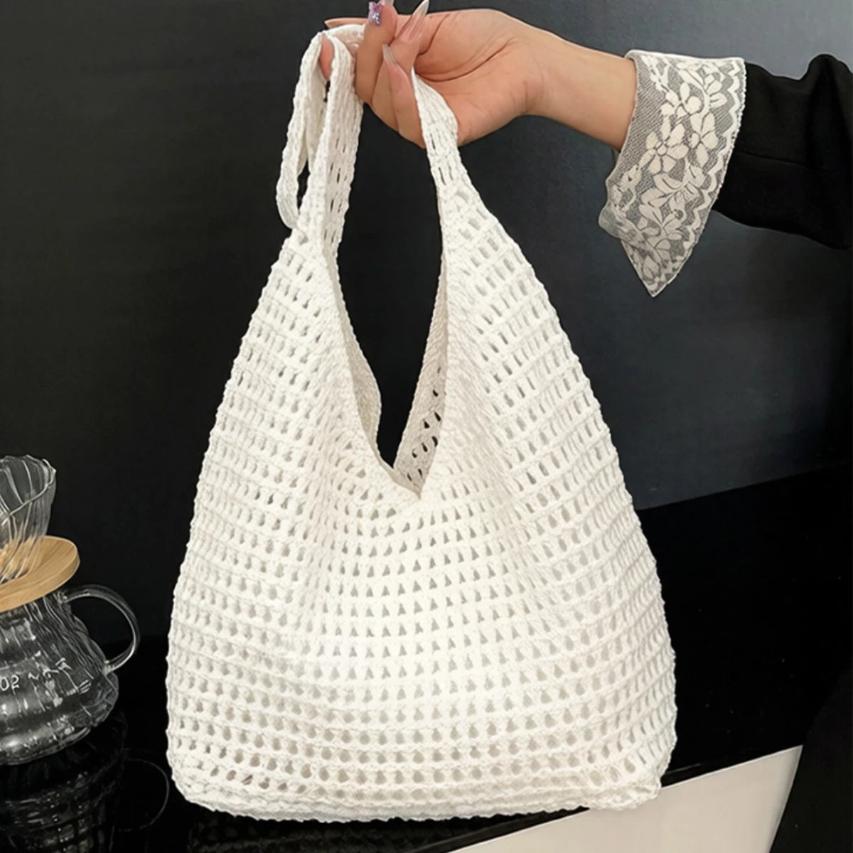 Borsa a tracolla in crochet stile boho – tote estiva in tessuto intrecciato