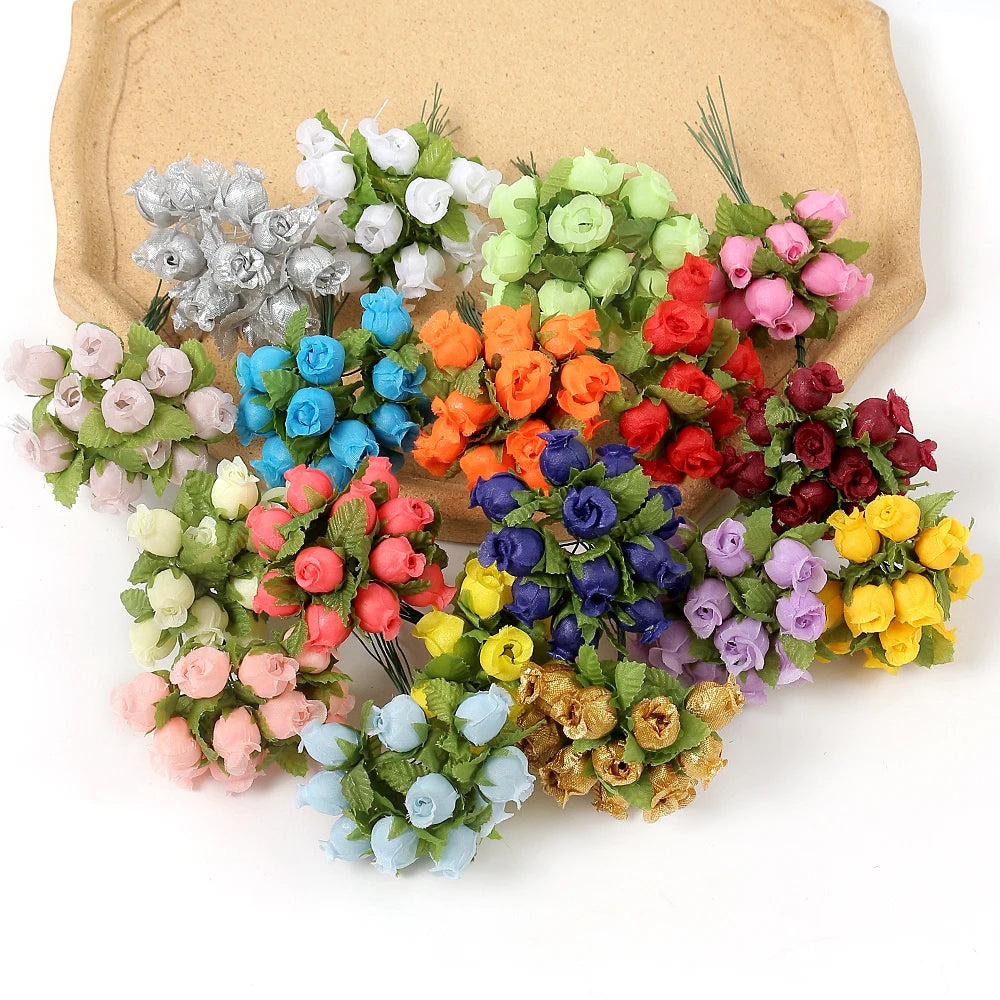12Pcs Artificial Rose Flowers Bouquet Silk Fake Flower For Home Decor Wedding Decoration Craft Wreath New Year Gifts Accessories