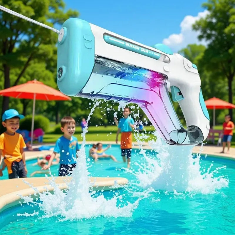 Summer Outdoor Electric Pulse Water Gun with Colorful Lights High Pressure Automatic Continuous Shot for Interaction Play Water