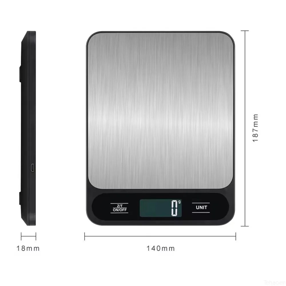 Bilancia da cucina digitale 15 kg, precisione 1 g, ricarica USB, display LED