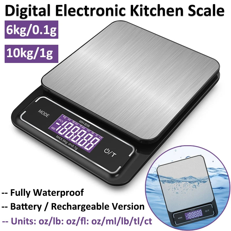 Bilancia da cucina digitale 6 kg/0,1 g – 10 kg/1 g, acciaio inox, impermeabile…
