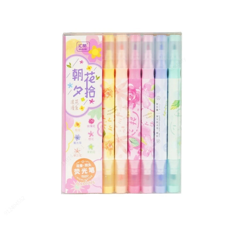 6 Pennelli Highlight Doppia Testa Colori Pastello per Scuola e Ufficio