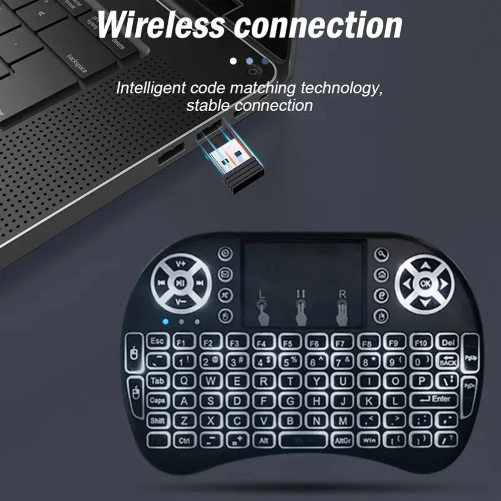 Mini tastiera wireless con retroilluminazione 7 colori e mouse Air 2.4 GHz
