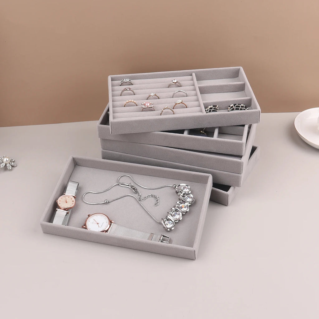 Velvet Jewelry Display Stackable Exquisite Jewellery Holder Portable Ring Earrings Necklace Organizer Box Organizator De Boys