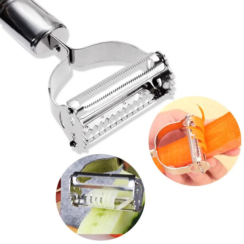 Grattugia e Pelapatate in Acciaio Inox 2 in 1 – Julienne per Verdure e Frutta