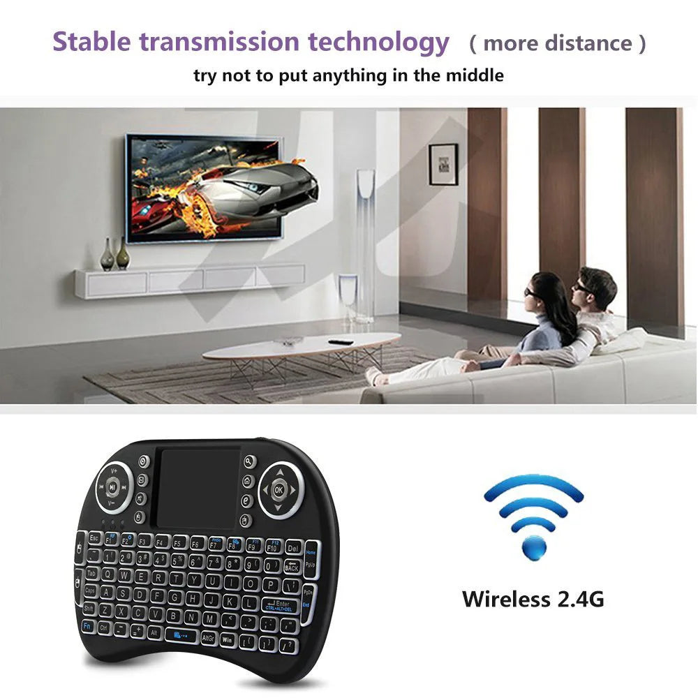 Tastiera mini wireless retroilluminata con touchpad e supporto multilingua