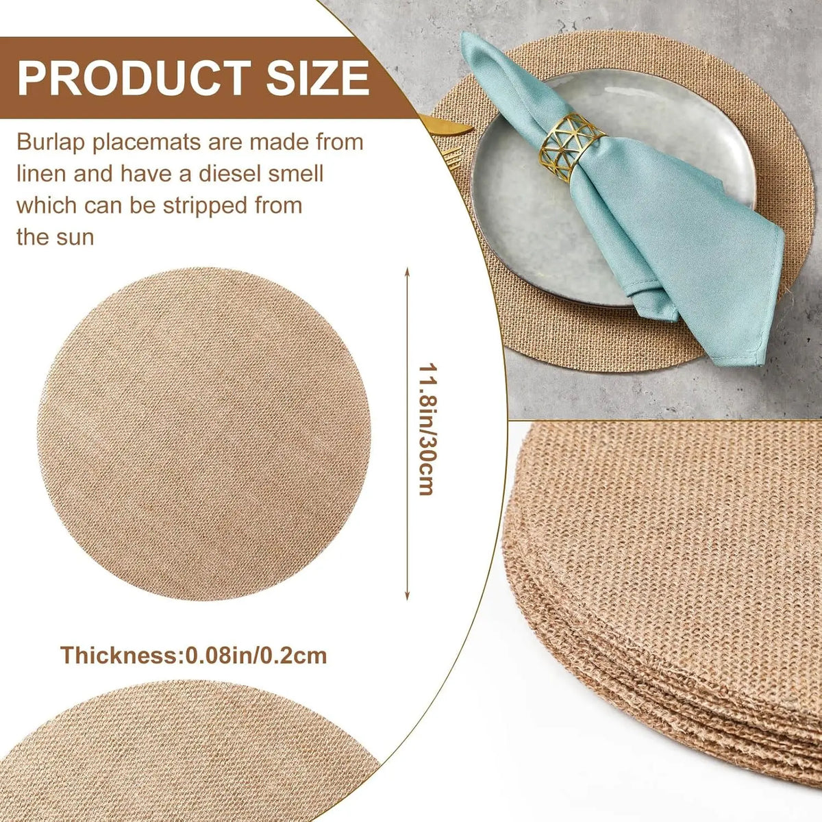 20-60 Pieces Burlap Round Placemats Heat Resistant Jute Table Mat Circle Rustic Table Decoration Wedding Dinner Farmhouse Supply