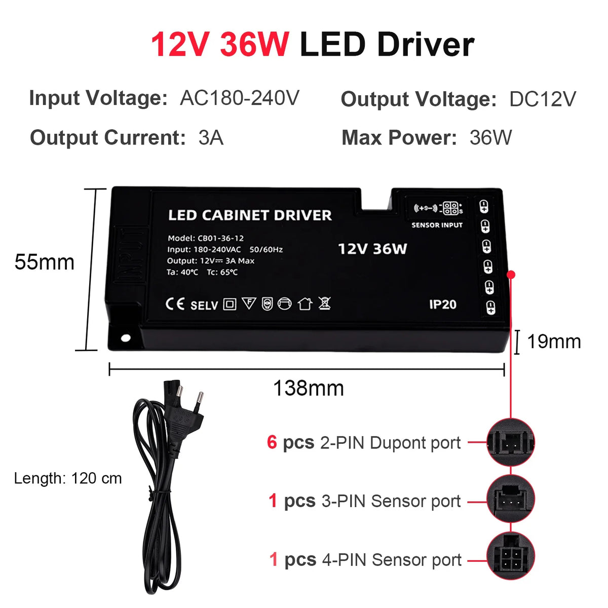 Striscia LED COB dimmerabile per armadi e scaffali, sensore touch, 12 V