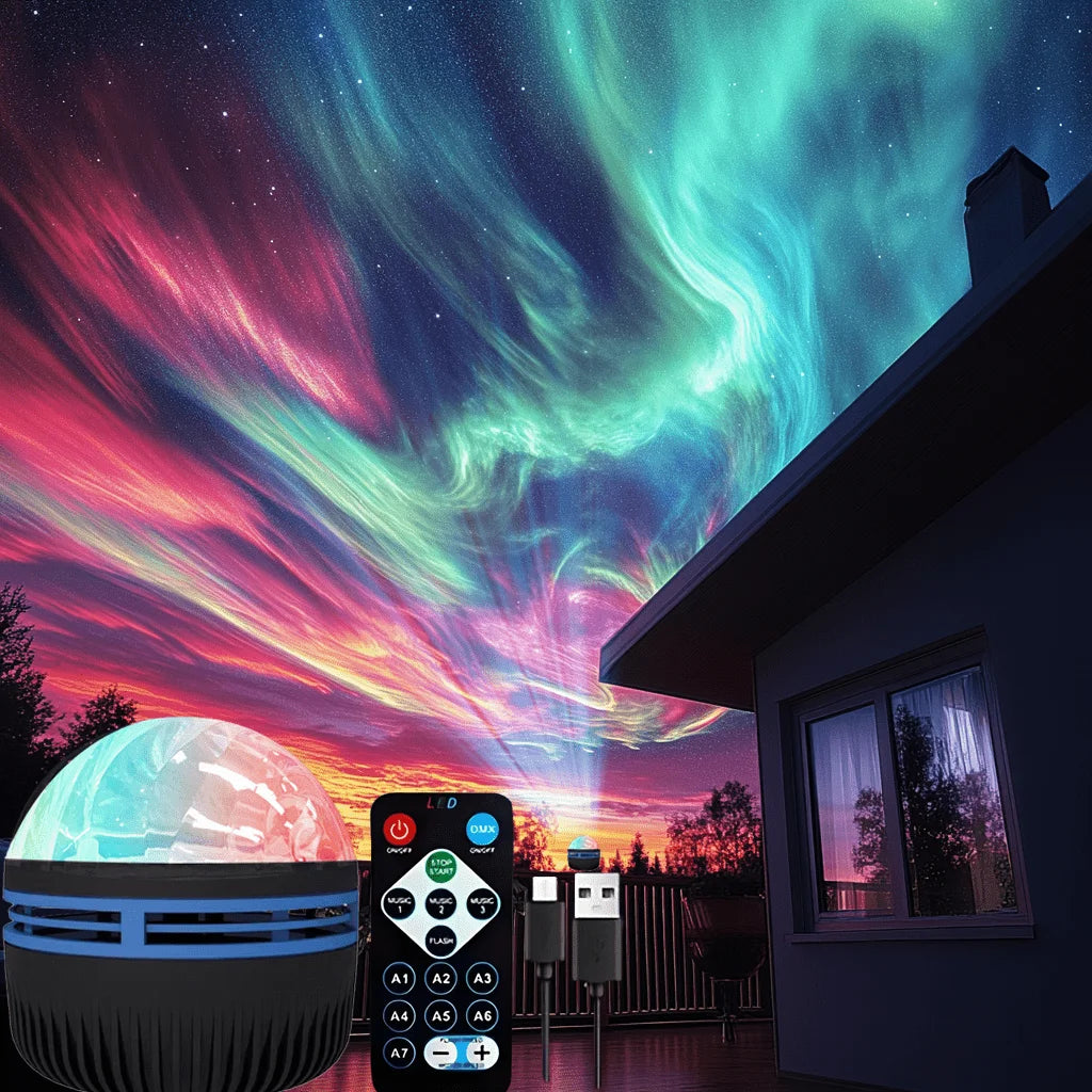 Lampada LED Proiettore Notturno 7 Colori Aurora Stellare con Telecomando USB