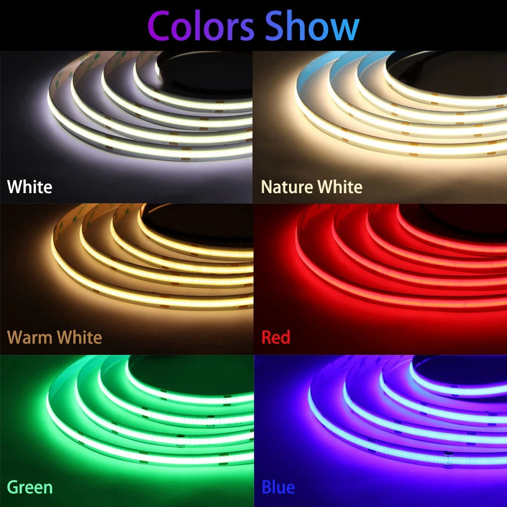 Striscia LED COB ad alta densità 480/528 LED/m – luce bianca calda, naturale,…