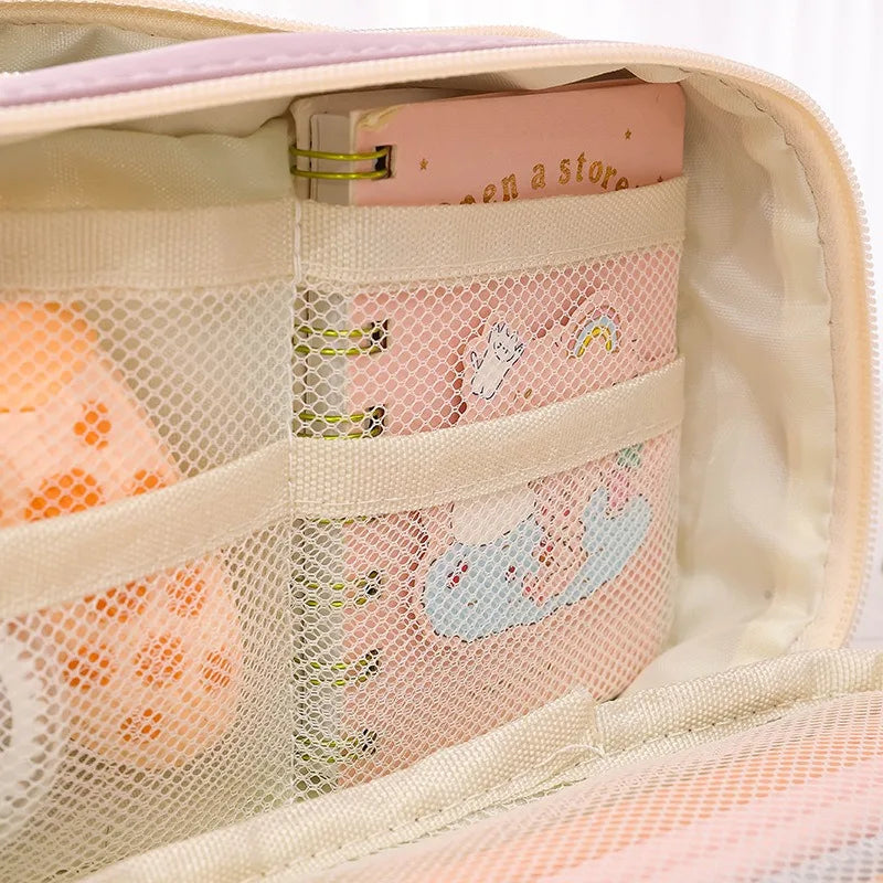 Trousse Kawaii multicouche en tissu Oxford - Organisateur scolaire avec…