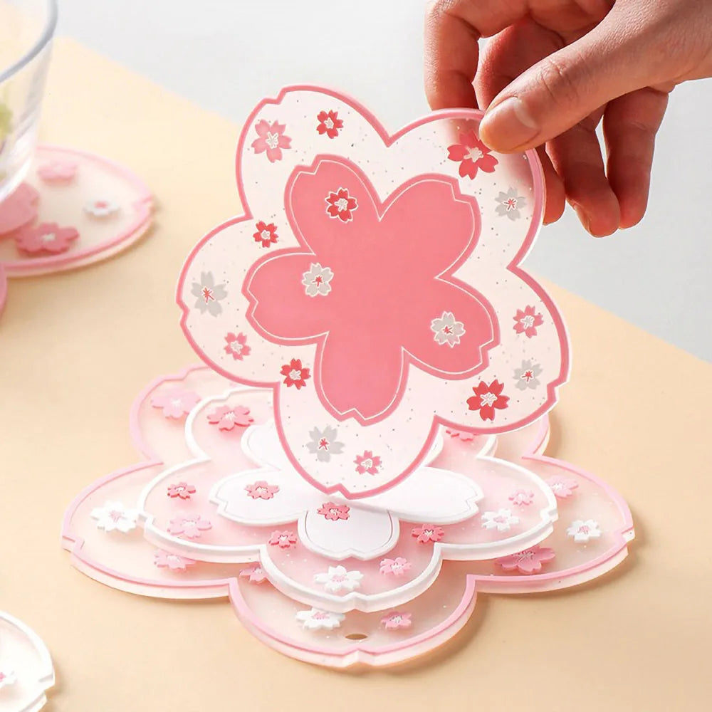 Cherry Blossom Silicone Cup Coaster Non-Slip Heat Insulation Mat for Coffee Tea Mug Cute Desktop Decorate Kitchen Table Placemat