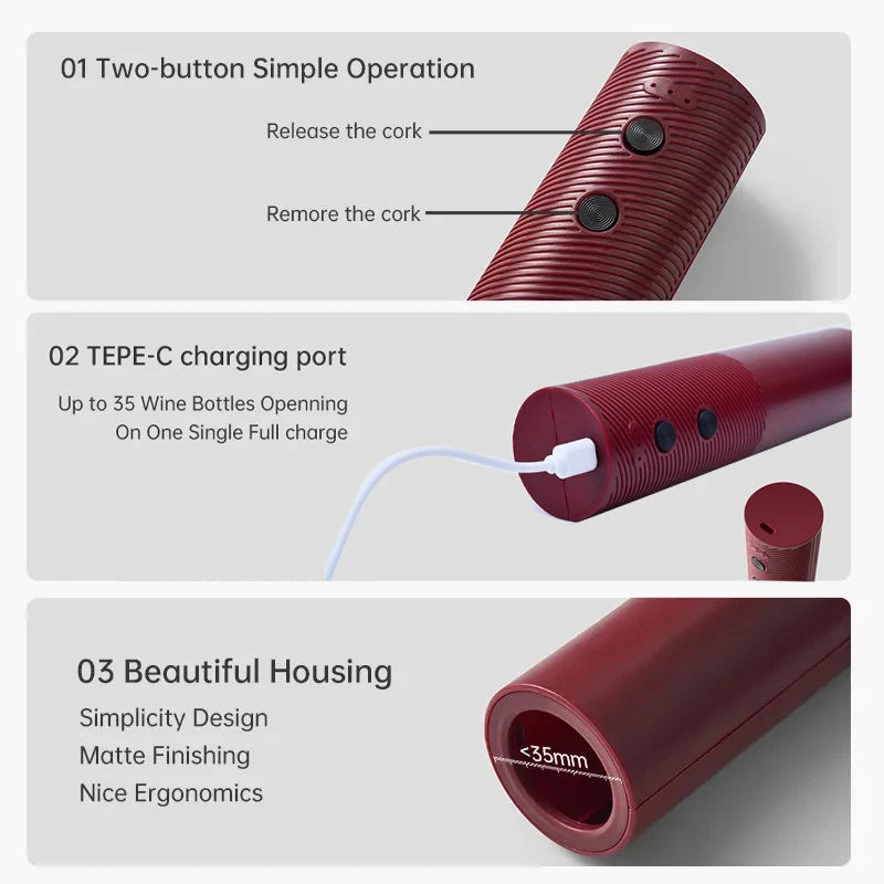 Apribottiglie Elettrico Automatico Ricaricabile USB – Un Click, Design Cordless