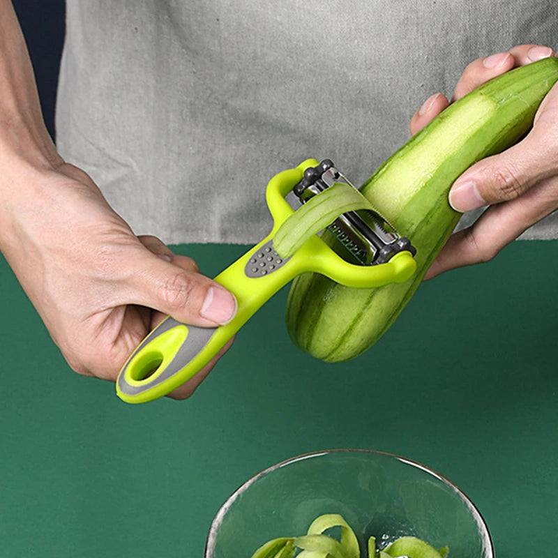 Sbucciatore 3 in 1 Rotante per Frutta e Verdura – Taglio, Julienne e Grattugia