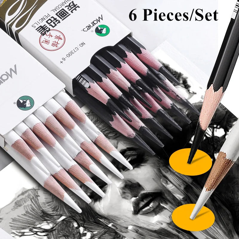 Set da 6 matite professionali Nero e Bianco per disegno su carta scura