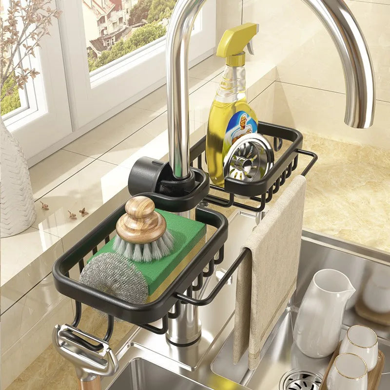 Porta spugna e supporto rubinetto in alluminio per cucina e bagno