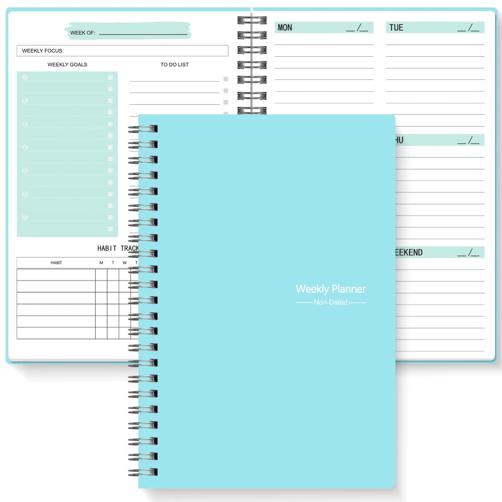 Spiral Undated A5 Weekly Notebook Planner Agenda, Ntationery Office School Supplies, Record Daily Plan to Achieve