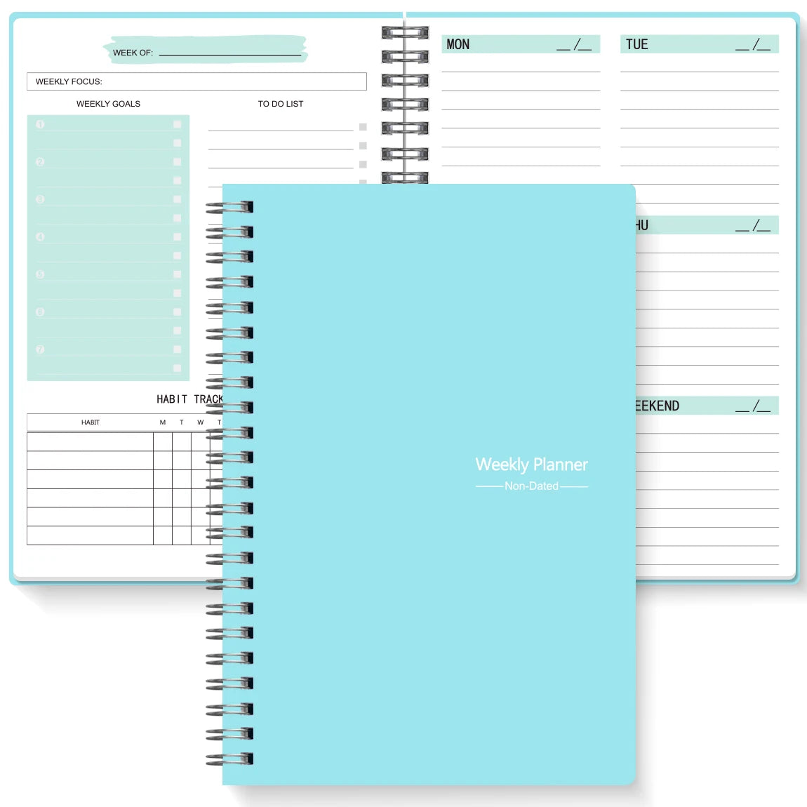 Spiral Undated A5 Weekly Notebook Planner Agenda, Ntationery Office School Supplies, Record Daily Plan to Achieve