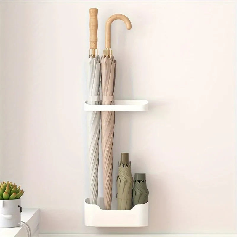 Wall-Mounted Umbrella Stand with Drip Tray Vertical Storage for Long Handle Umbrellas Space-Saving Organizer for Indoor Use