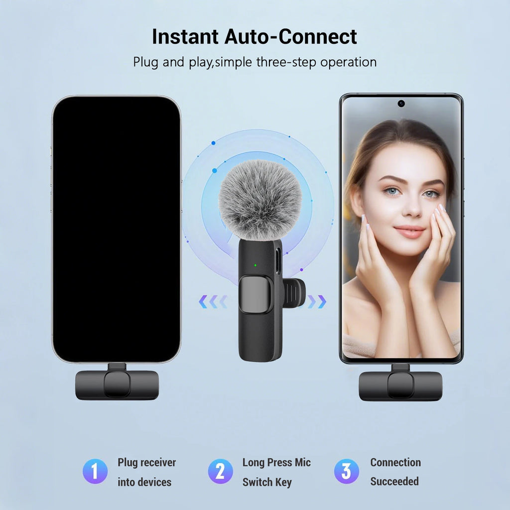 Microfono Lavalier Wireless Type‑C con Bassa Latenza e Raggio 30 m – Plug & Play