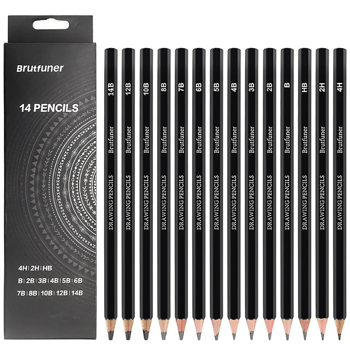 drawing set with sketch pencils, graphite, charcoal, blending tools (14-64 pcs)