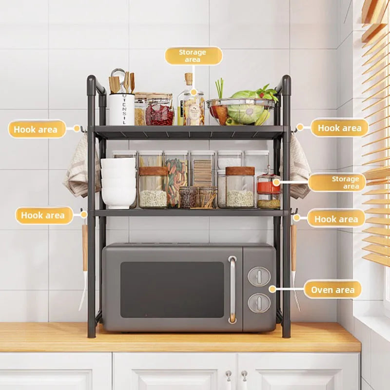 Scaffale regolabile per cucina con ganci ripiano rinforzato per microonde e…
