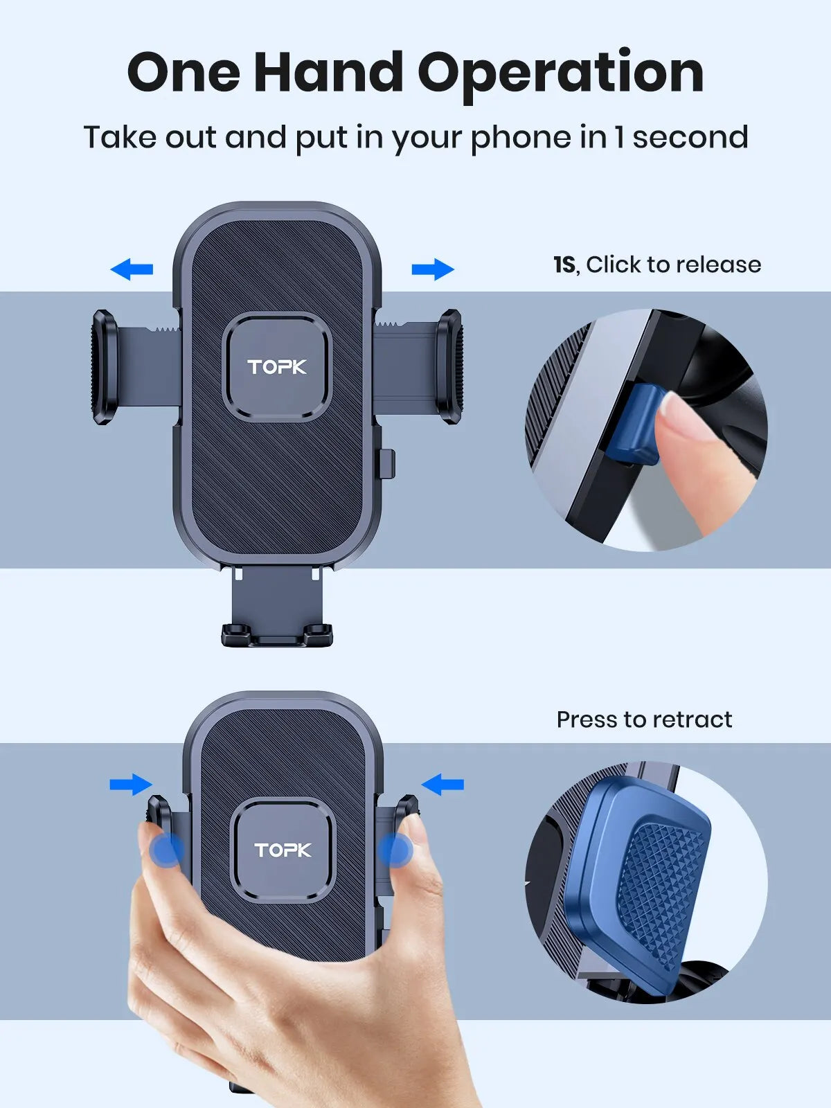 Supporto cellulare auto con gravità per ventola, cruscotto e parabrezza
