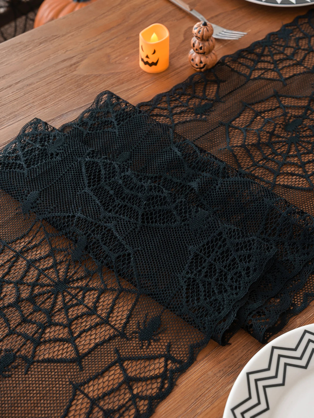 Halloween Small Spider Lace Table Runner for Night Terror Atmosphere Ghost Festival Dining Table Decoration Living Room Kitchen