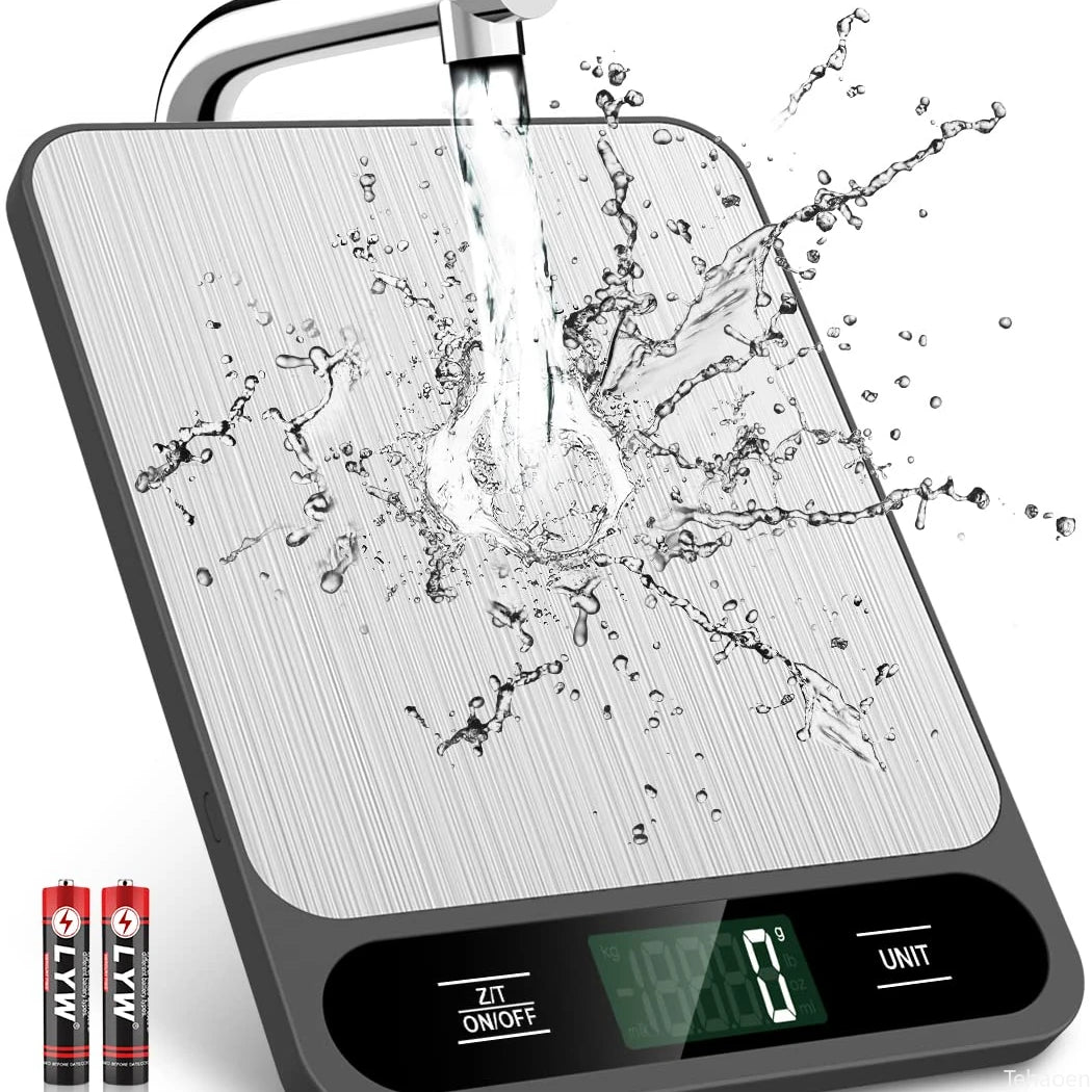 Bilancia da cucina digitale 15 kg, precisione 1 g, ricarica USB, display LED