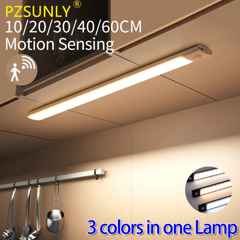 Lampada LED ricaricabile con sensore di movimento 3 colori per cucina e armadi
