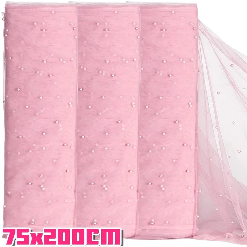75x200cm Pearl Tulle Table Runner Polyester Beaded Mesh Wedding Veil Bouquet Wrapping Party Bridal Decorations DIY Tablecloth