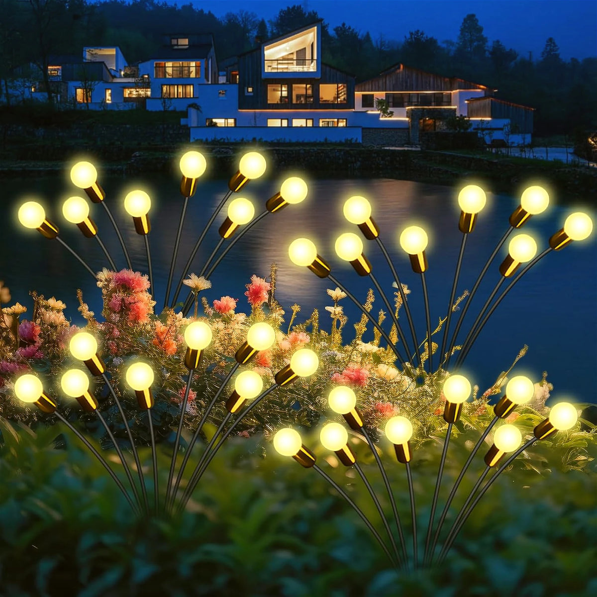 Lampada solare da giardino con luce a lucciole, LED, resistente all’acqua