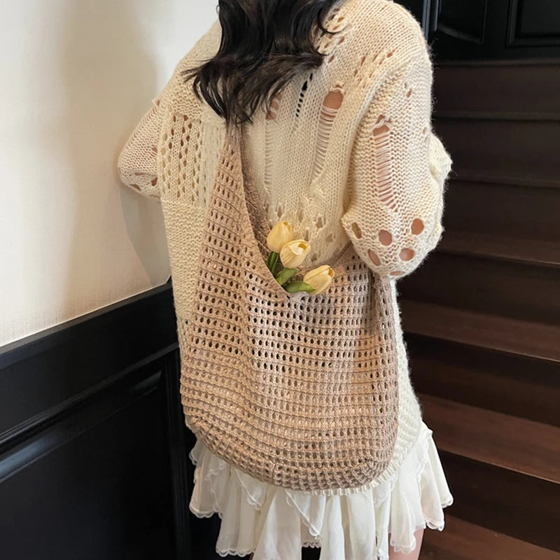 Borsa a tracolla in crochet stile boho – tote estiva in tessuto intrecciato