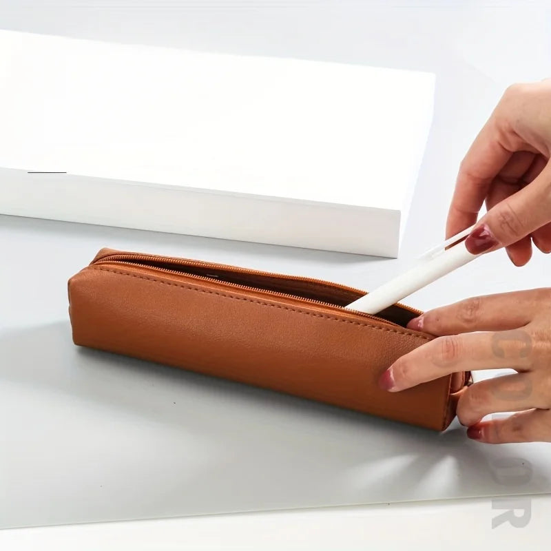 mini faux leather makeup pencil case - stylish and functional