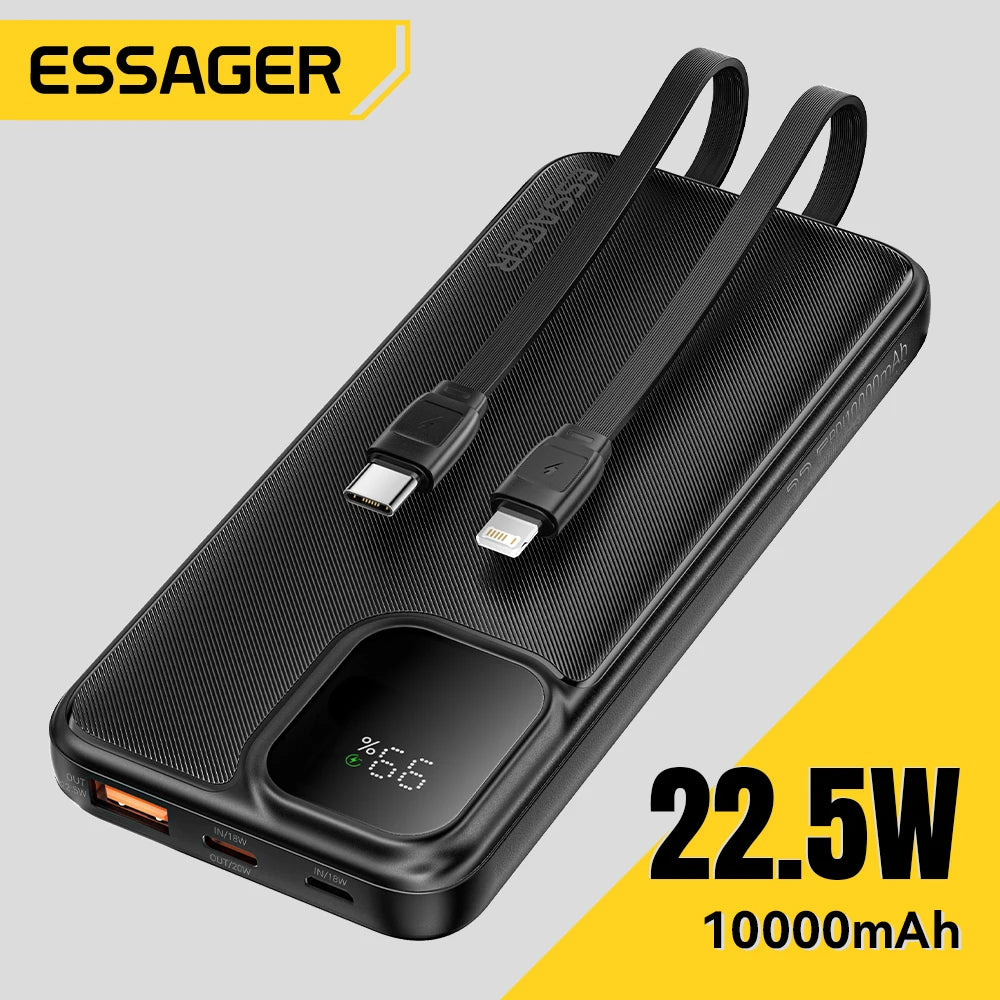 Power Bank Portatile 20000mAh Ricarica Rapida PD 22.5W con Cavi Integrati