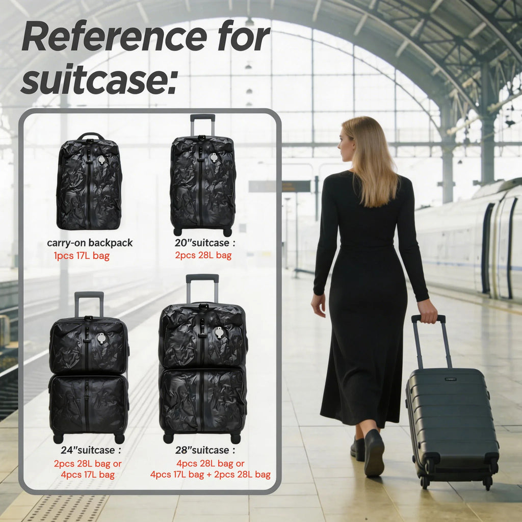 Vacuum Storage Bags for Travel, IP67 Waterproof Compression Packing Cubes 17L 34L Space Saver Suitcase Organizer for Clothes Bag
