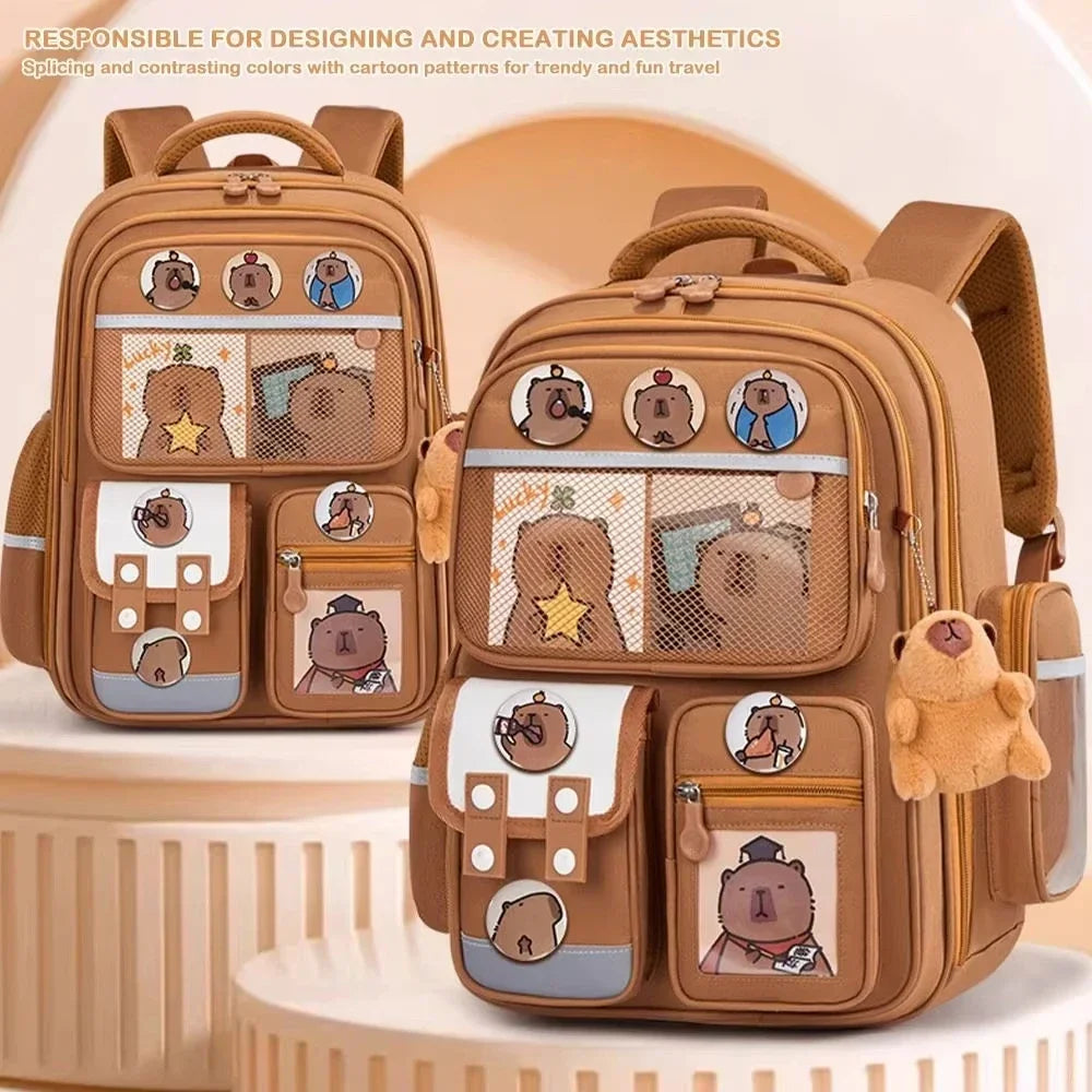 Sac à dos imperméable Capybara pour étudiants, grande capacité et bretelles ergonomiques