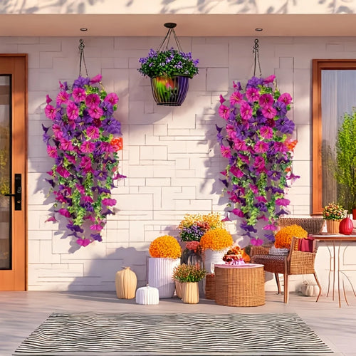 2 Fiori Artificiali Appesi in Rattan UV-Resistenti per Esterno e Interno