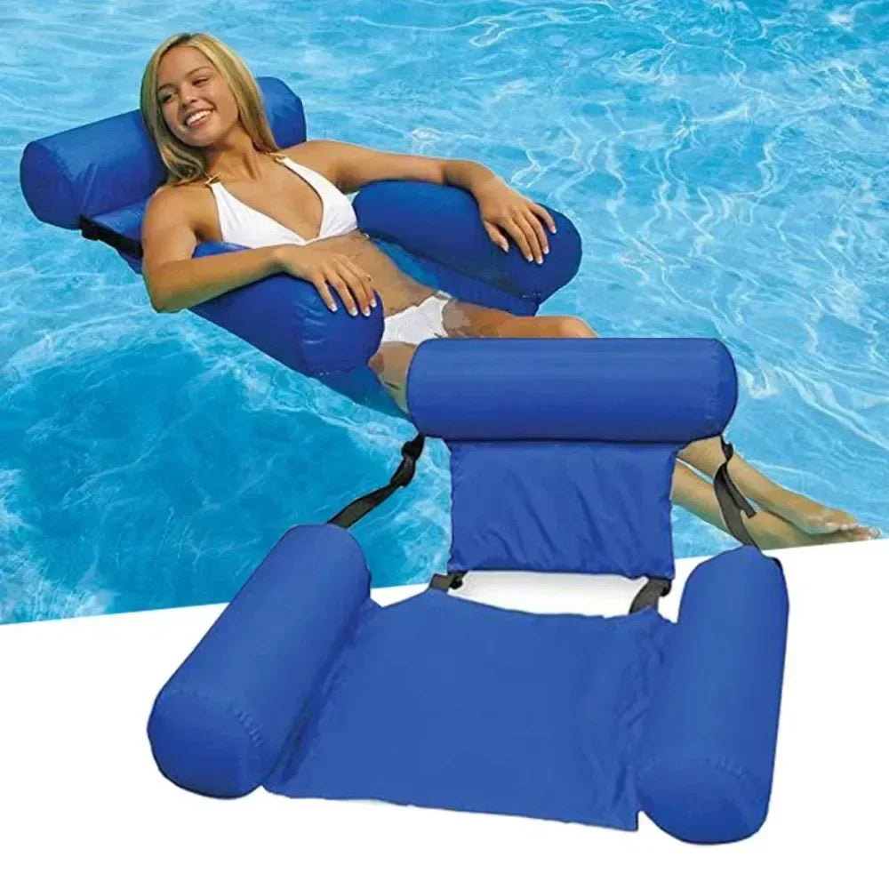 Foldable Floating Water Hammock Float Lounger Inflatable Pool Mat Floating Recliner Bed Swimming Air Mattress Pool Accessories