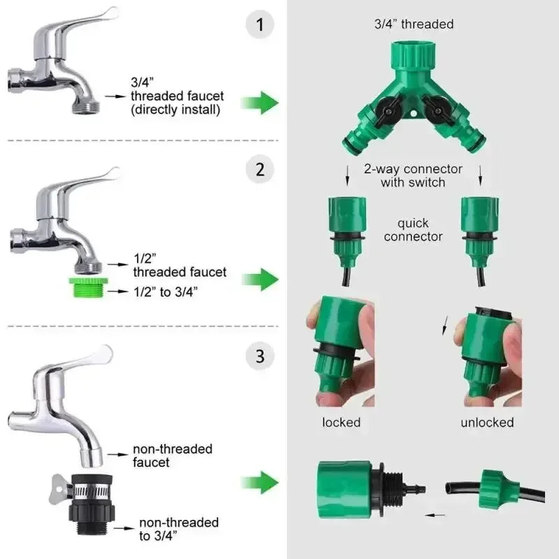 Kit irrigazione automatico con ugello regolabile e micro gocciolatori