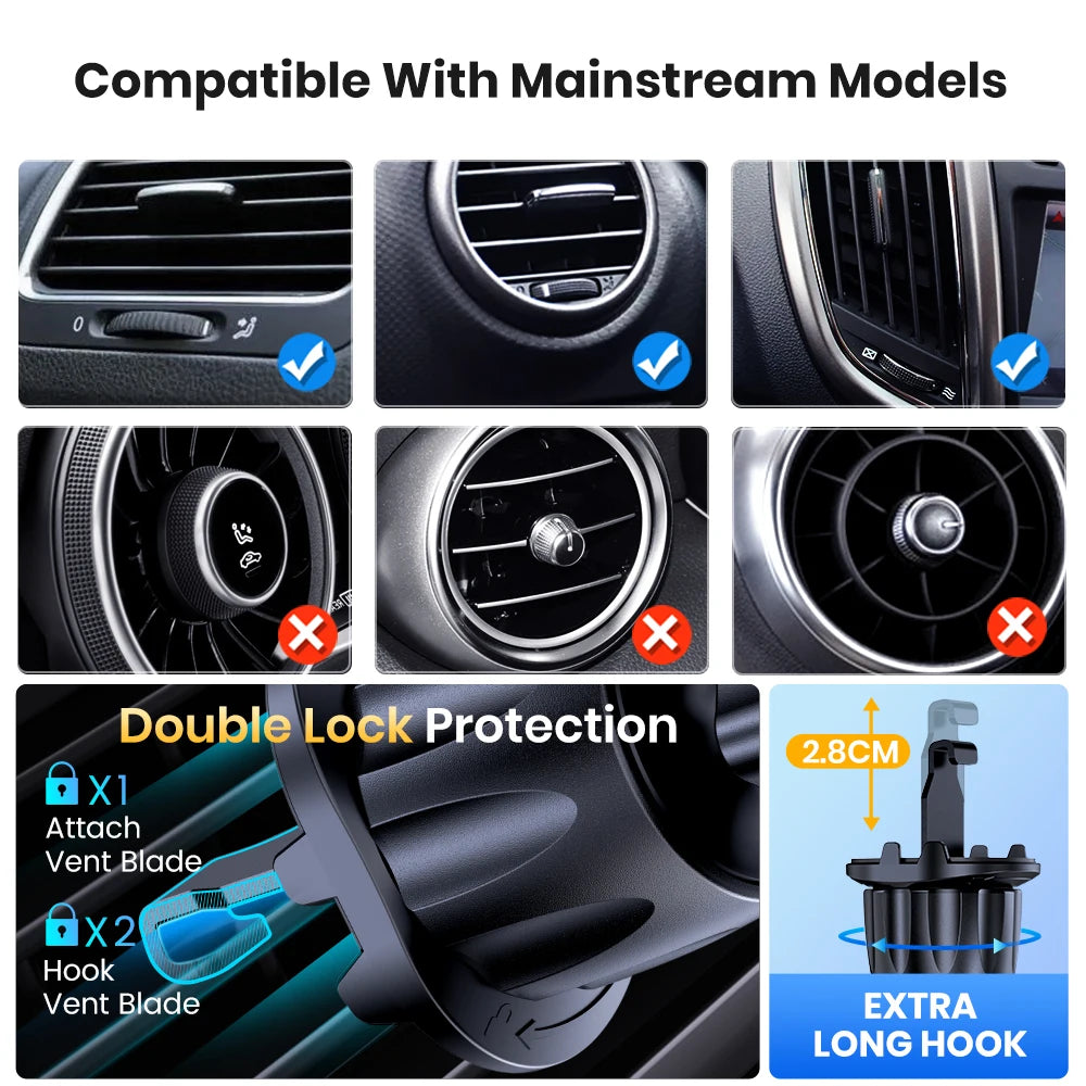 Supporto magnetico per telefono auto con ventosa d'aria, 360°, 20 magneti, nero