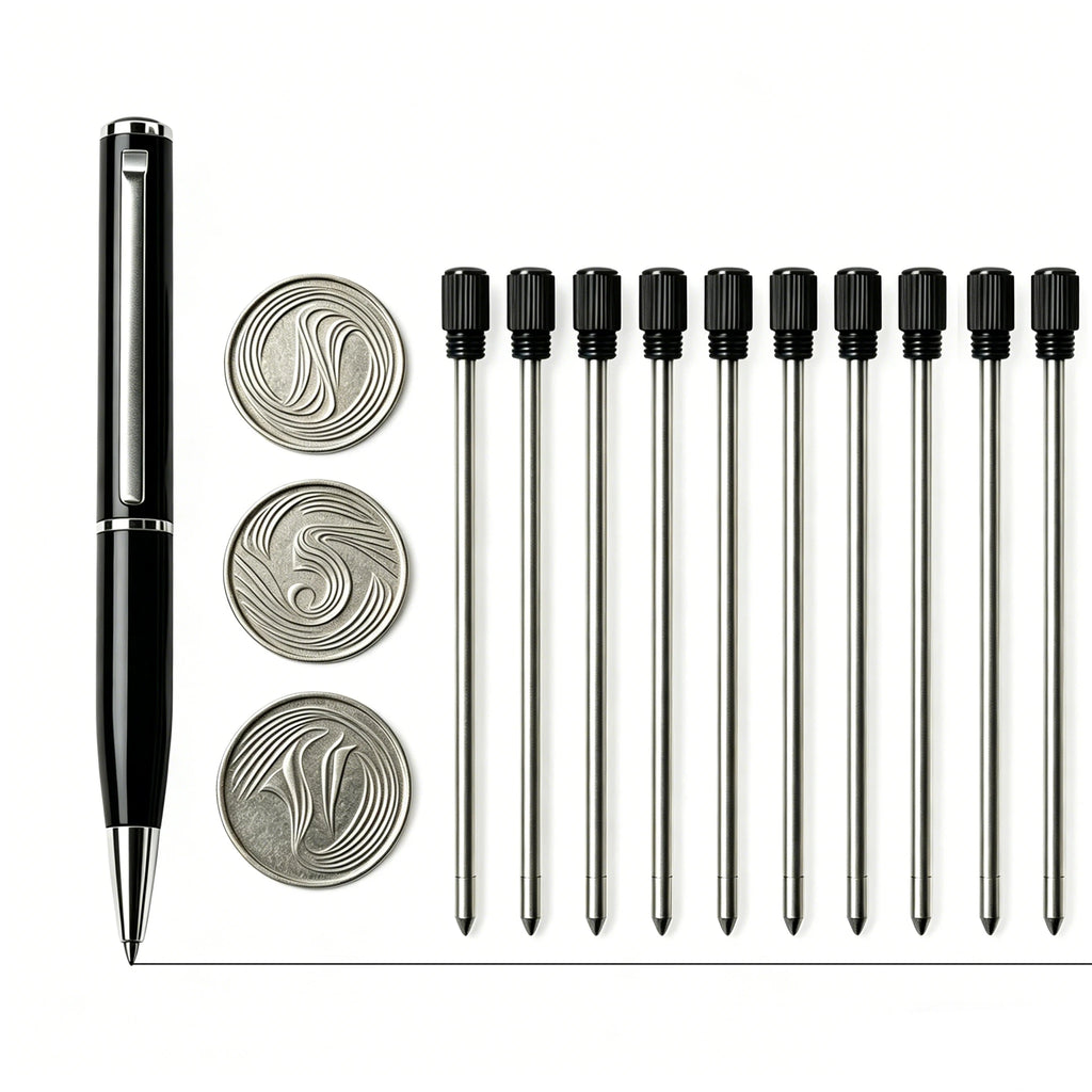 Penna a sfera retrattile compatta in metallo, mini portaoggetti, 0,7 mm, 10…
