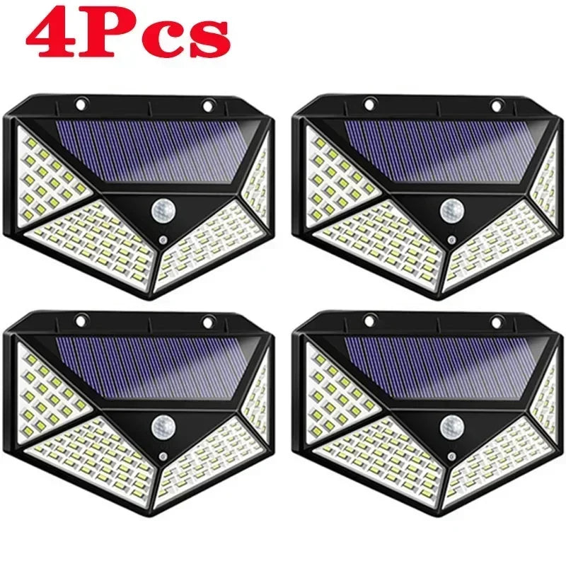 1/2/4 Pack 100‑LED Solar Wall Lights – Outdoor Solar Lamp with Motion Sensor, Solar‑Powered Street Light for Garden Night Lighting