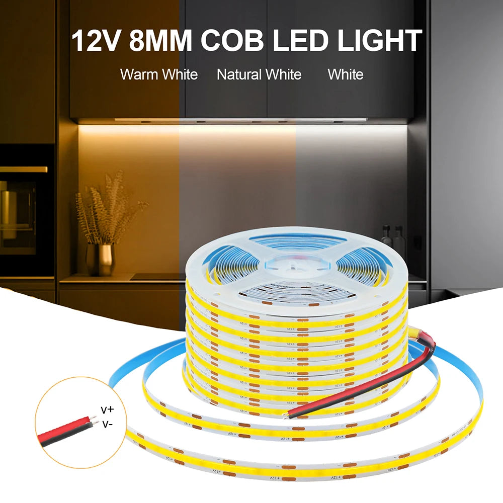 Striscia LED COB flessibile 320 LED/m 5V/12V/24V – 0,5‑5 m, varie temperature…