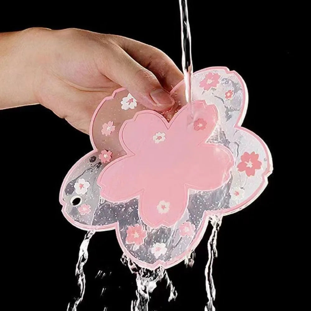 Cherry Blossom Silicone Cup Coaster Non-Slip Heat Insulation Mat for Coffee Tea Mug Cute Desktop Decorate Kitchen Table Placemat