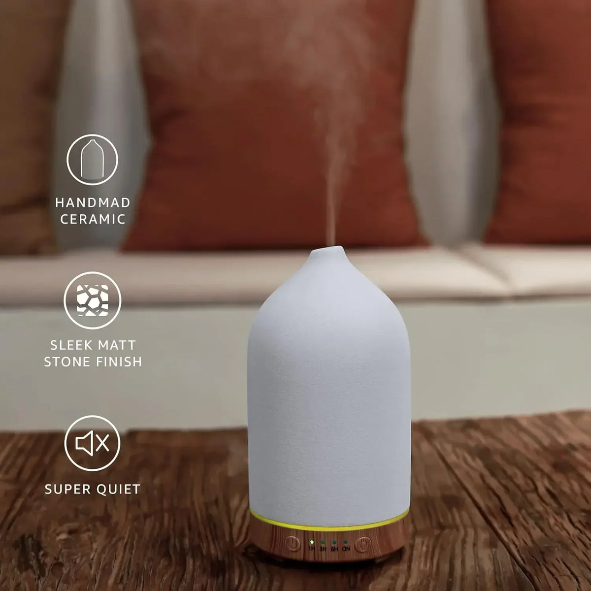 Diffusore Ultrasonico in Ceramica 100 ml con Timer e Luci LED Cambianti