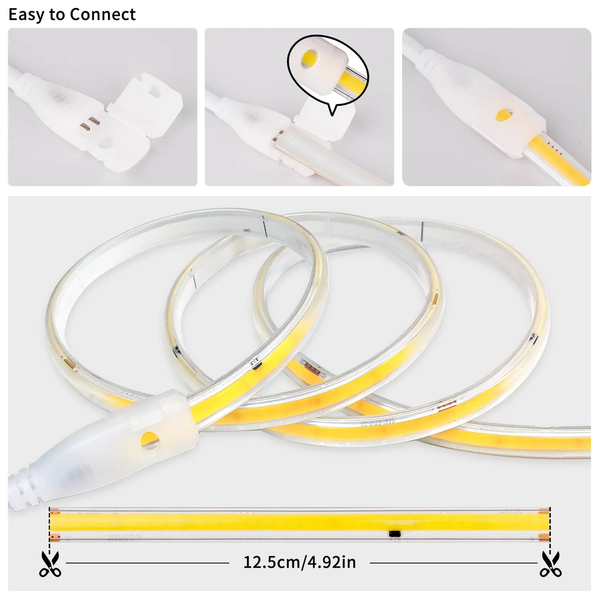 Striscia LED COB 220V 296 LED/m, alta luminosità, impermeabile e flessibile