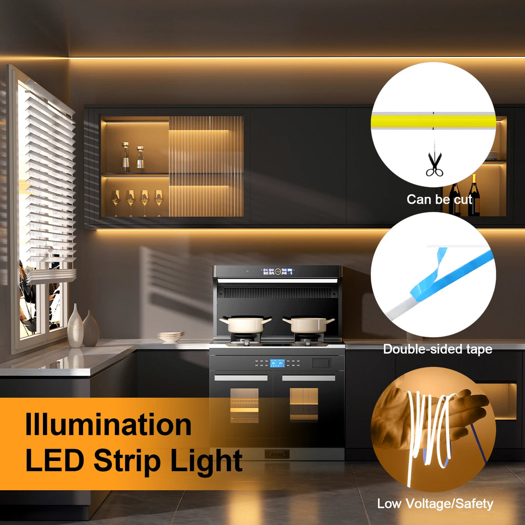 Striscia LED COB 5V 320 LED/m, luce bianca e colorata, alimentata a batteria