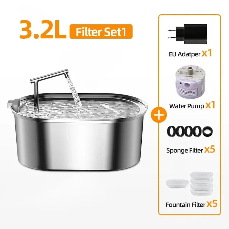 Fontana d'acqua in acciaio inox per gatti e cani - 3,2 L, silenziosa e…
