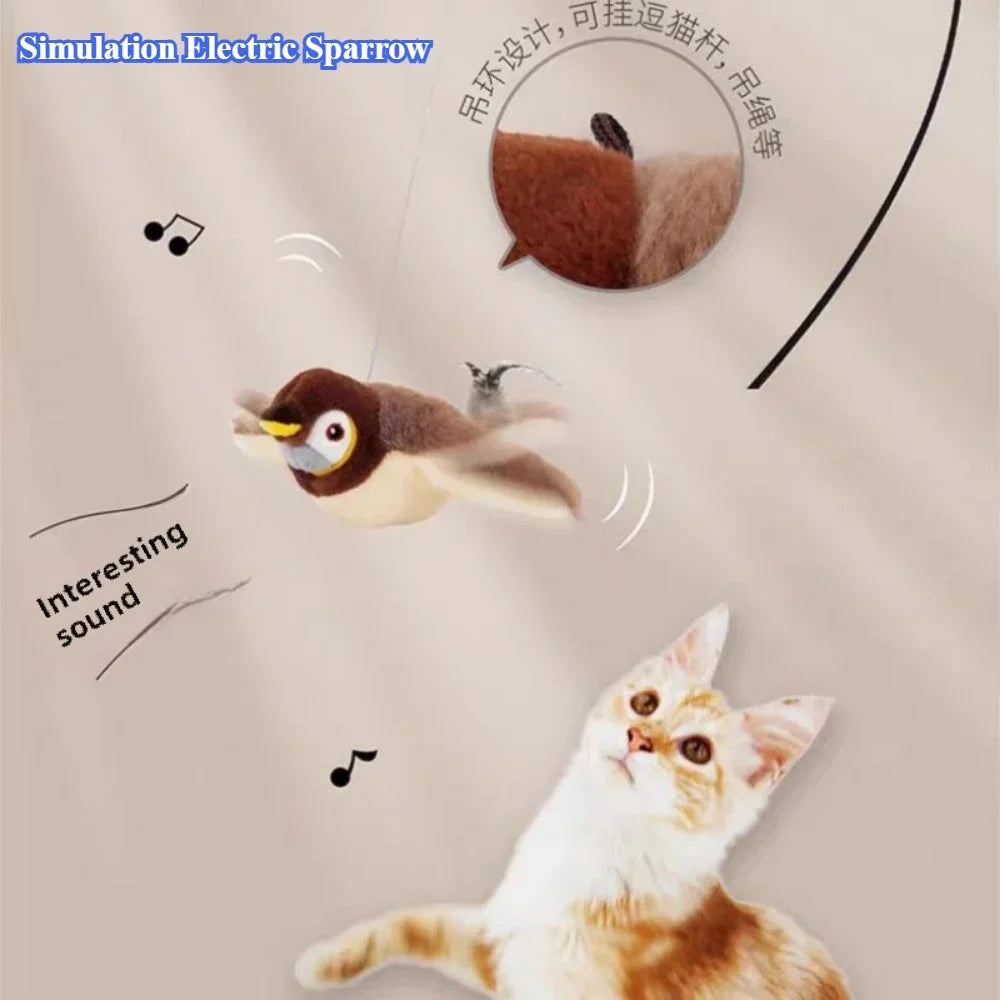 Giocattolo Interattivo per Gatti a Forma di Uccellino con Catnip e Ricarica USB